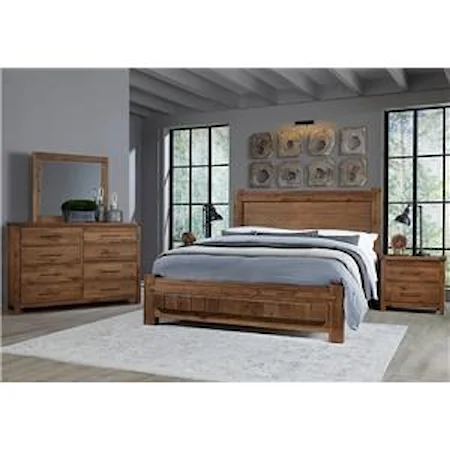 King Poster Bed With 6x6 Foot Board Bed, 8 Drawer Dresser, Landscape Mirror, 2 Drawer Nightstand